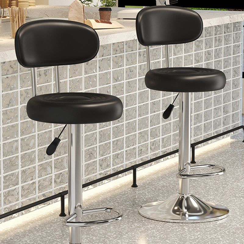 Contemporary Luxury Round Faux Leather Upholstered Swivel Bar Stool Height Adjustable Footrest For Dining Room