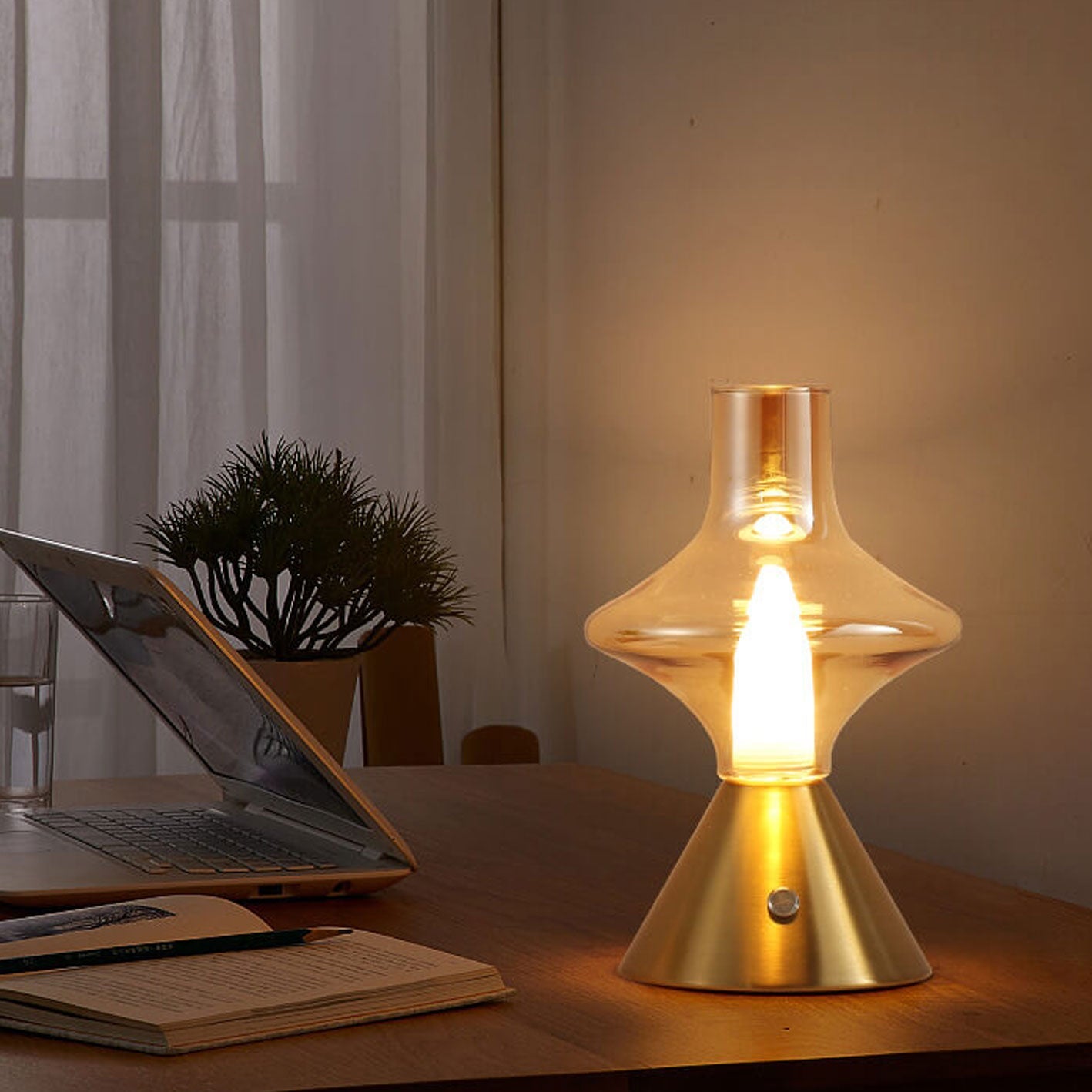 Nordic Retro High Boron Glass USB Charging LED Night Light Table Lamp