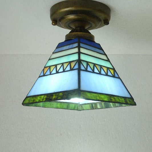 European Vintage Tiffany 1-Light Semi-Flush Mount Light