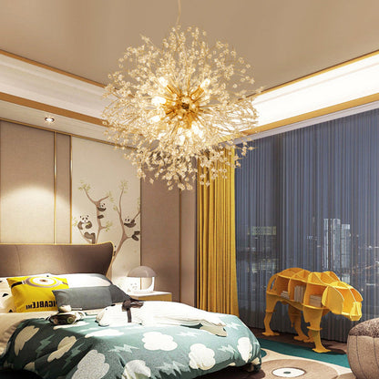 Contemporary Creative Hardware Crystal Beads Decorate Dandelion Design 8/9/12-Light Chandelier For Living Room