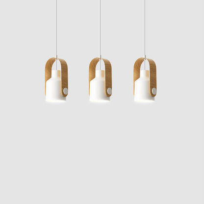 Contemporary Scandinavian Cylindrical Wooden Iron 1-Light Pendant Light For Bedroom