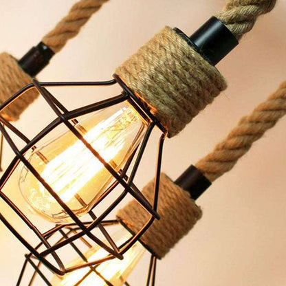 Traditional Rustic Hemp Rope Weaving Iron Cage 6/8-Light Chandelier For Dining Room