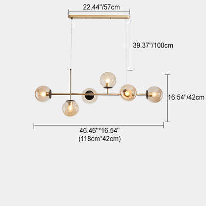 Contemporary Nordic Iron Glass Strip Ball 6-Light Island Light Chandeliers For Dining Room
