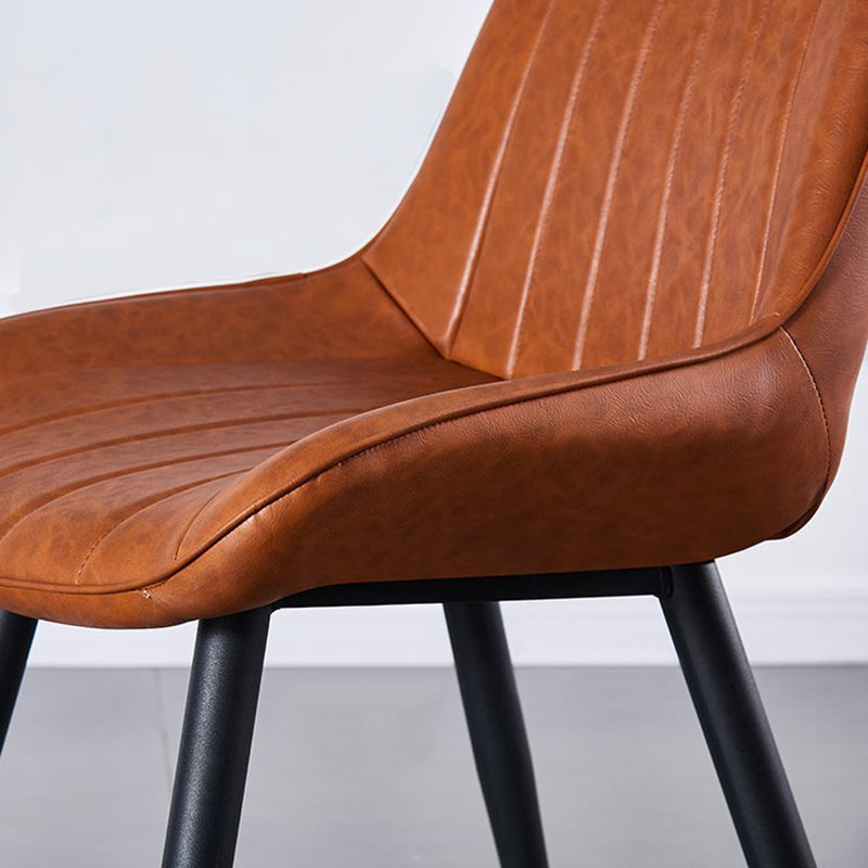 Modern Luxury Square Curved Faux Leather Metal Dining Chair Backrest Armless For Dining Room