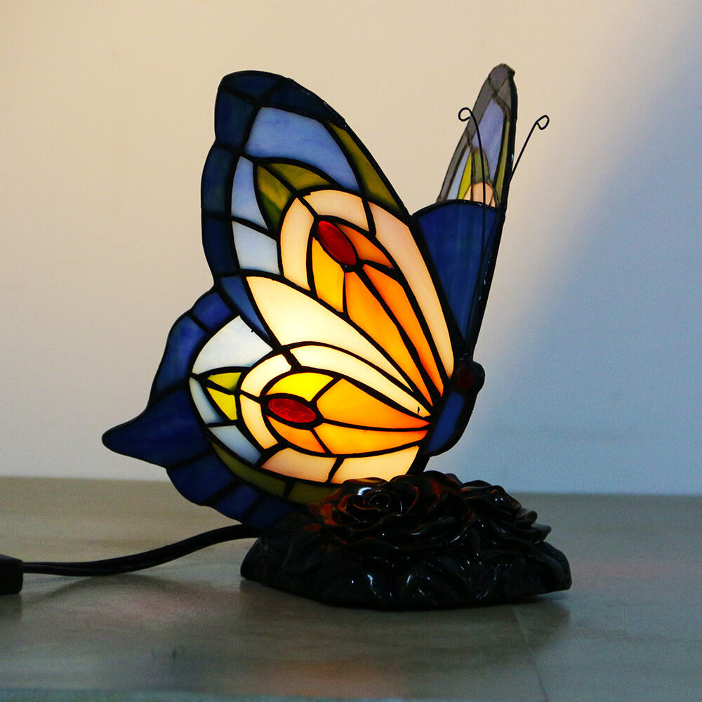 Vintage Tiffany Glass Butterfly Shape Night Light 1-Light Table Lamp