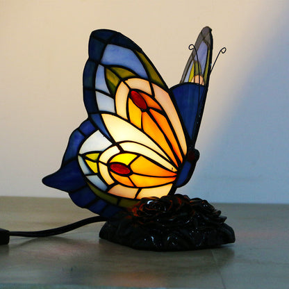 Vintage Tiffany Glass Butterfly Shape Night Light 1-Light Table Lamp