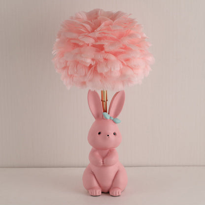 Modern Art Deco Rabbit Feather Orb Metal Goose Feather Glass 1-Light Table Lamp For Bedroom