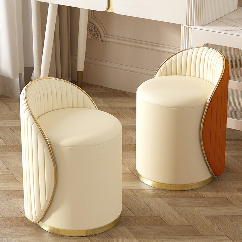 Modern Minimalist Cylinder Iron Nappa Leather Vanity Stool Backrest For Bedroom