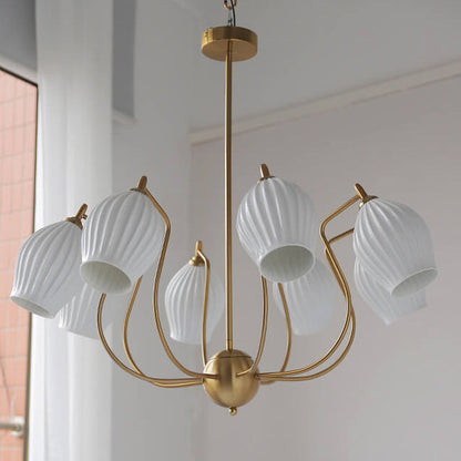 Vintage Minimalist Tulip Ceramic 4/6 Light Chandelier