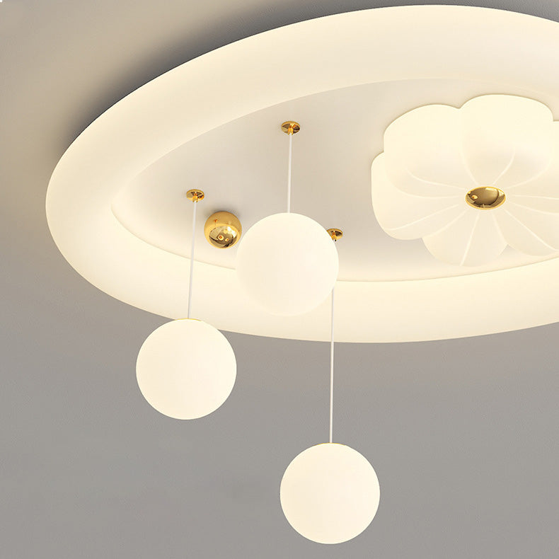Contemporary Nordic Kids Iron PE Elliptical Round Ball Flower Moon LED Flush Mount Ceiling Light For Bedroom