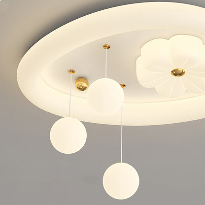 Contemporary Nordic Kids Iron PE Elliptical Round Ball Flower Moon LED Flush Mount Ceiling Light For Bedroom