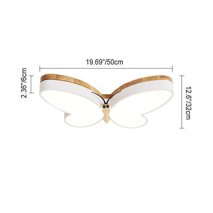 Contemporary Creative Butterfly Rubberwood Metal Acrylic LED Flush Mount Ceiling Light For Bedroom