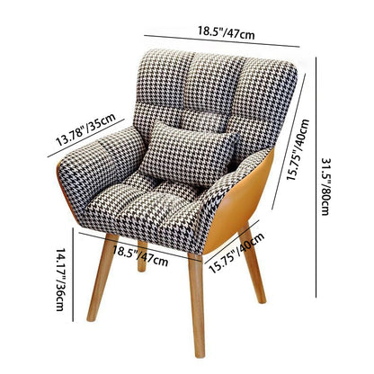 Contemporary Simplicity Houndstooth Flannel Upholstered Tapered Legs Vanity Stool Backrest Armrest For Bedroom