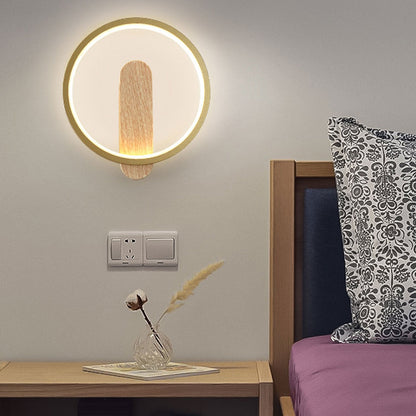 مصباح حائط LED دائري من الحديد المطاوع بتصميم عصري بسيط من الخشب 
