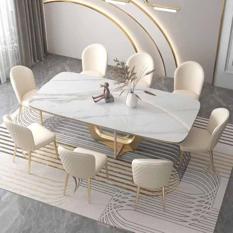 Contemporary Nordic Curved Microfiber Leather Leather Upholstered Metal Tapered Legs Dining Chair Backrest For Dining Room