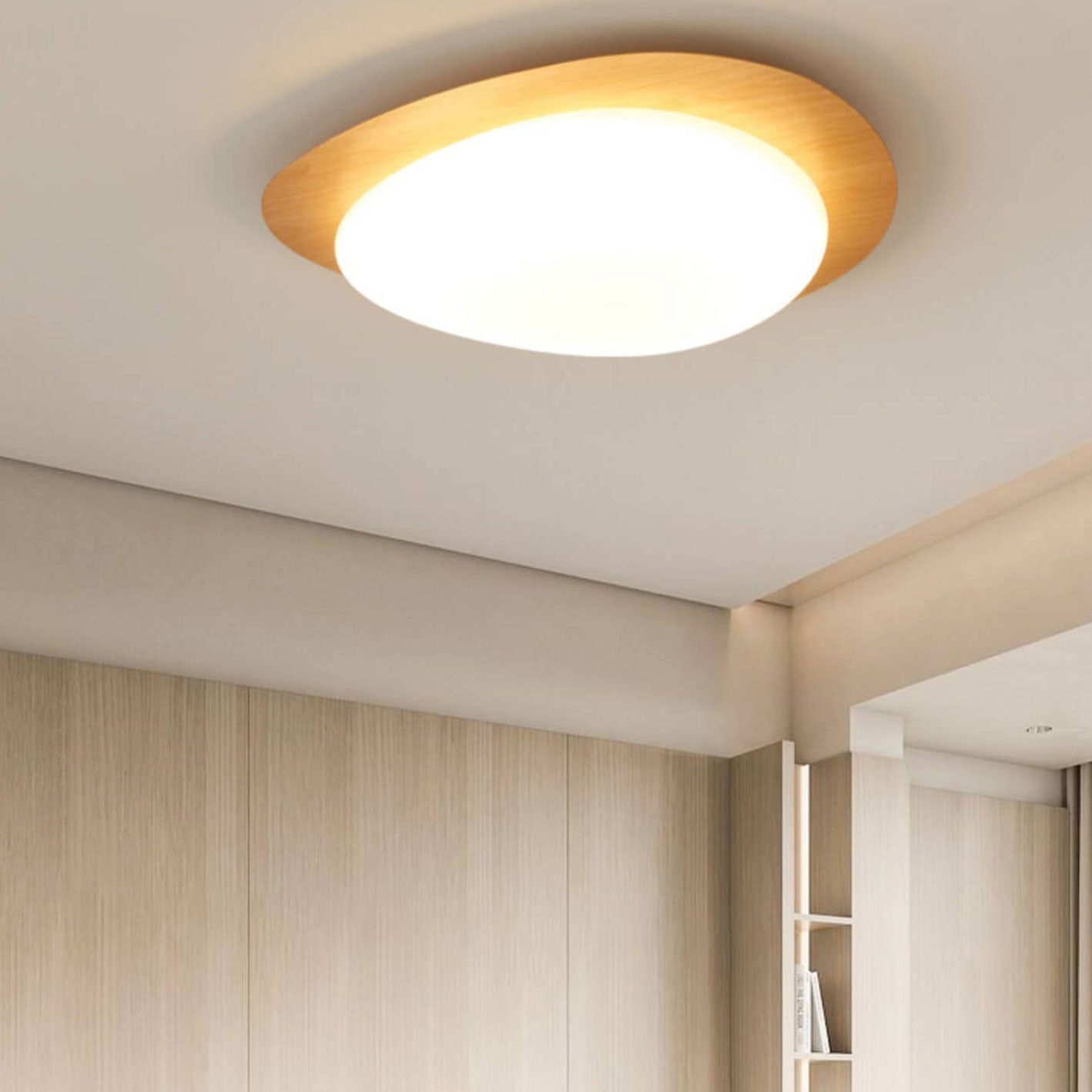 Nordic Iron Wood Grain Pebble LED Flush Mount Ceiling Light