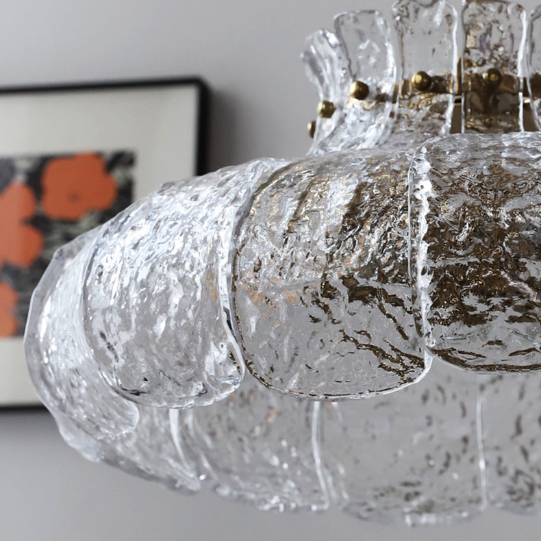 Traditional Vintage Round Floral Iron Glass 4-Light Pendant Light For Living Room