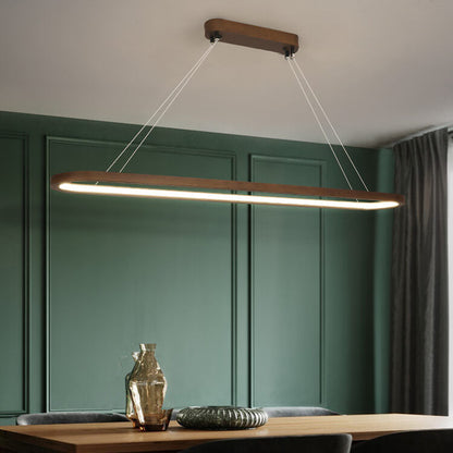 Modern Chinese Solid Wood Round Ring Frame Island Light LED Chandelier