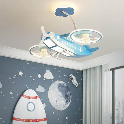Creative Cartoon Aircraft Kids Flush Mount Ceiling Fan Light
