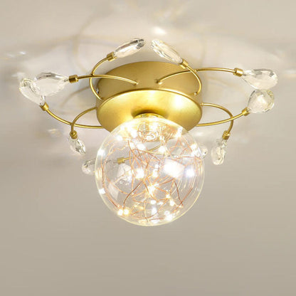 Modern Light Luxury Glass Orb Flower Base LED Semi- Flush Mount Ceiling Light