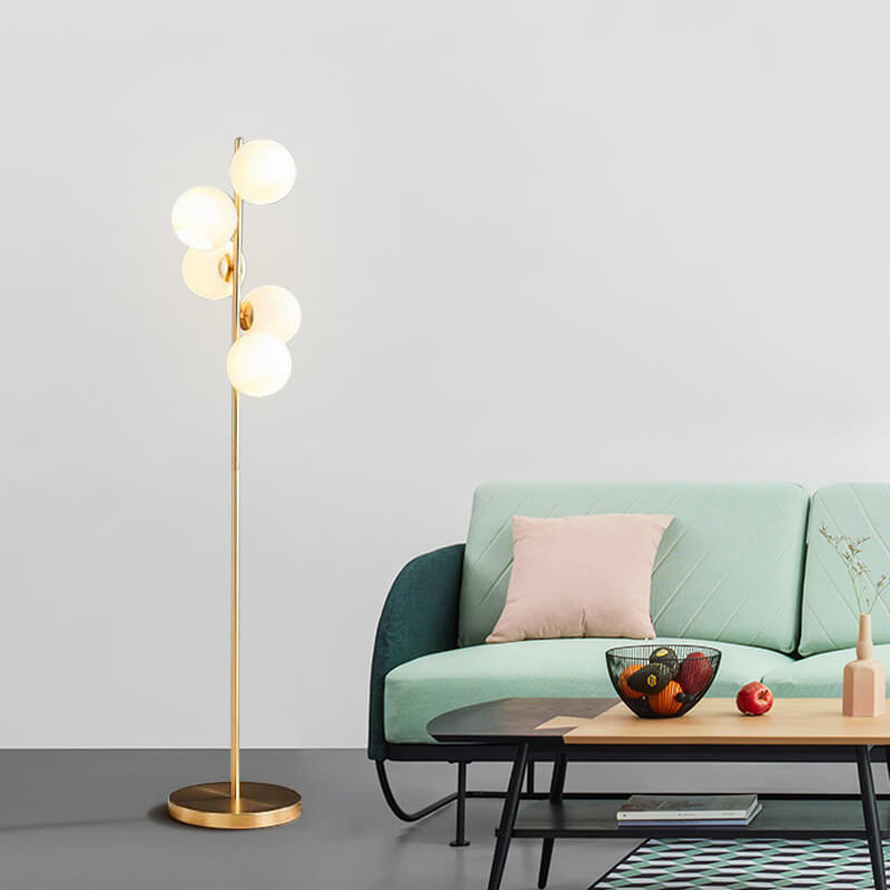 Nordic Minimalist Glass Round Ball Gold Long Pole 5-Light Standing Floor Lamp