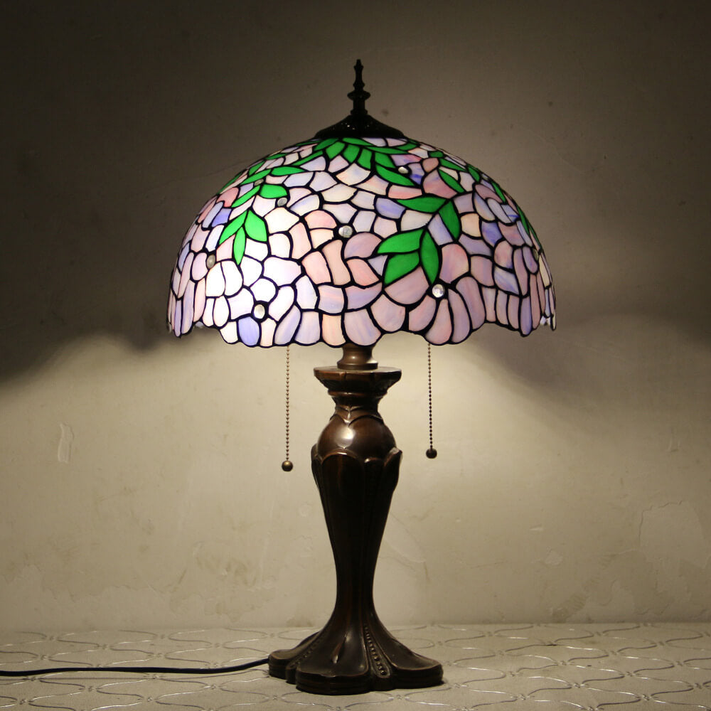 Tiffany European Retro Flowers Stained Glass Pull Cord 1-Light Table Lamp