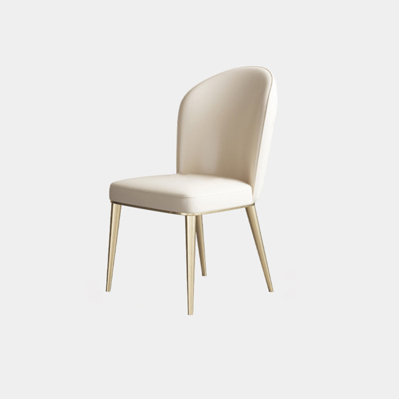 Contemporary Nordic Curved Microfiber Leather Leather Upholstered Metal Tapered Legs Dining Chair Backrest For Dining Room
