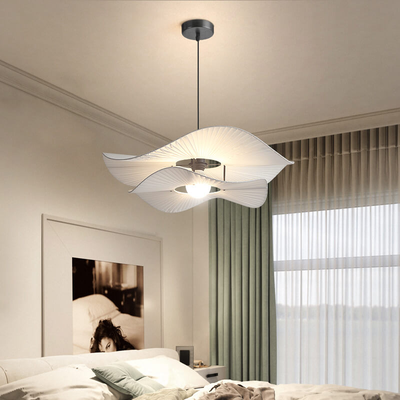 Minimalist Fabric 1-Light White Ruffle Pendant Light