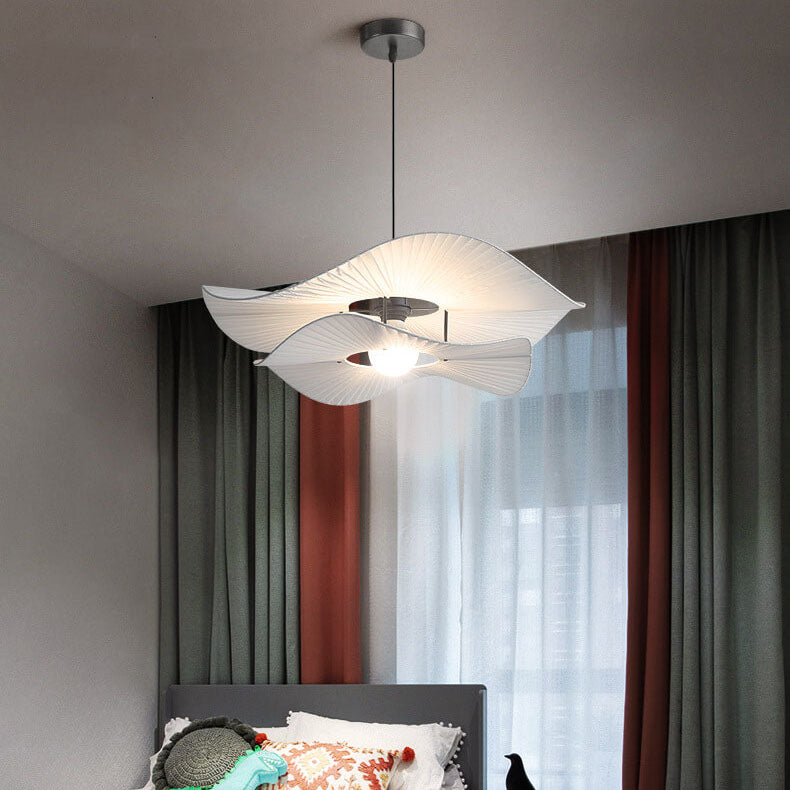 Minimalist Fabric 1-Light White Ruffle Pendant Light