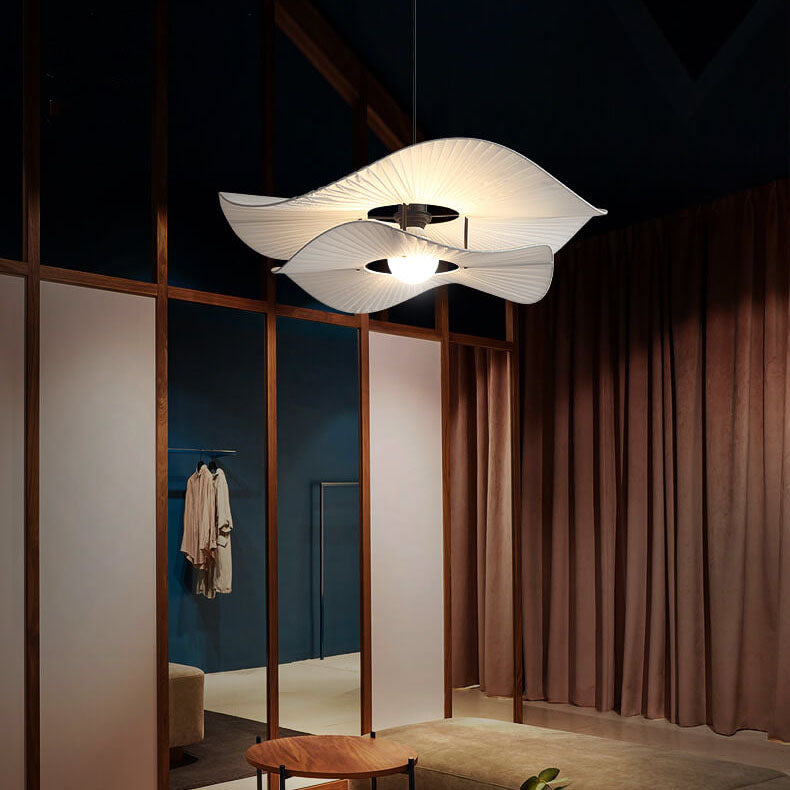 Minimalist Fabric 1-Light White Ruffle Pendant Light