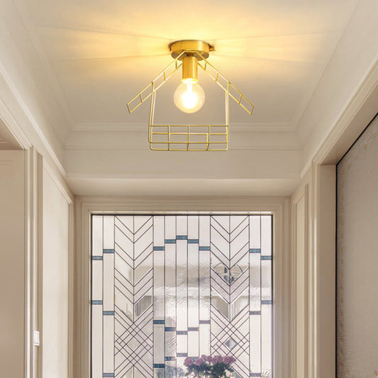 Simple 1-Light Shed Shape Semi-Flush Mount Lighting