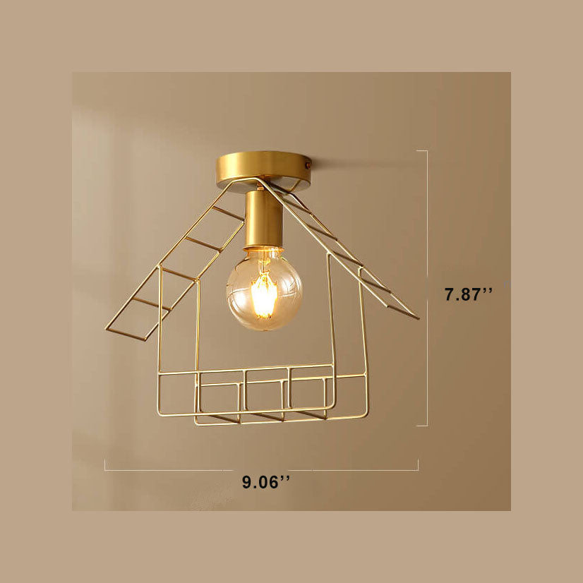 Simple 1-Light Shed Shape Semi-Flush Mount Lighting