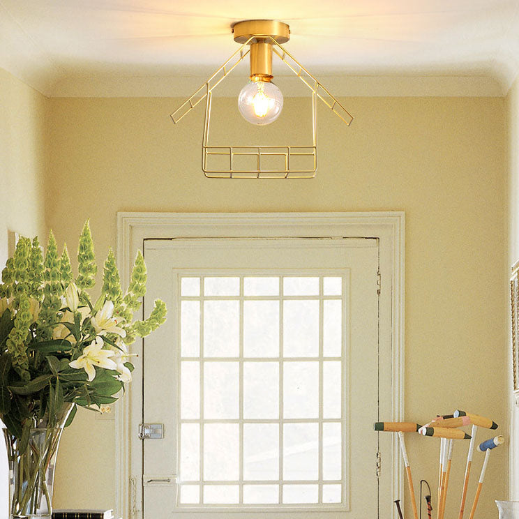 Simple 1-Light Shed Shape Semi-Flush Mount Lighting