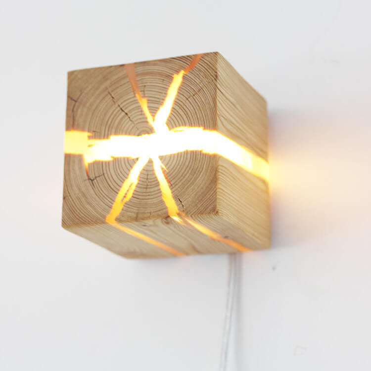 Creative Cracked Solid Wood Square 1-Light Wall Sconce Lamps