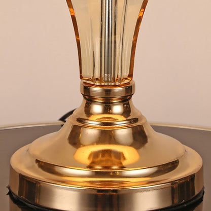 Traditional European Cylinder Hardware Crystal Fabric 1-Light Table Lamp For Bedroom