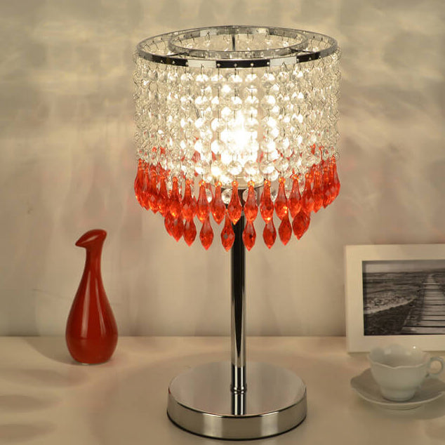 Modern Crystal Beads Colored Column 1-Light Table Lamp