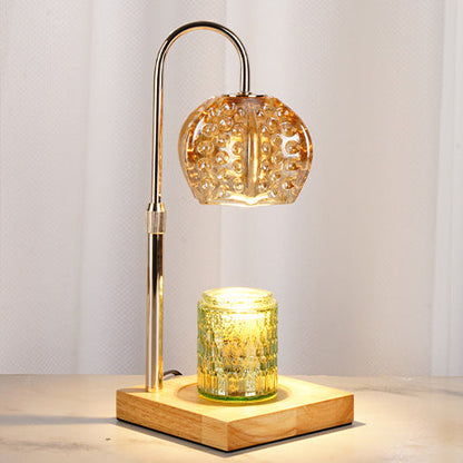 Modern Simplicity Wood Iron Glass Round Ball Square Base 1-Light Dimmable Melting Wax Table Lamp For Bedside
