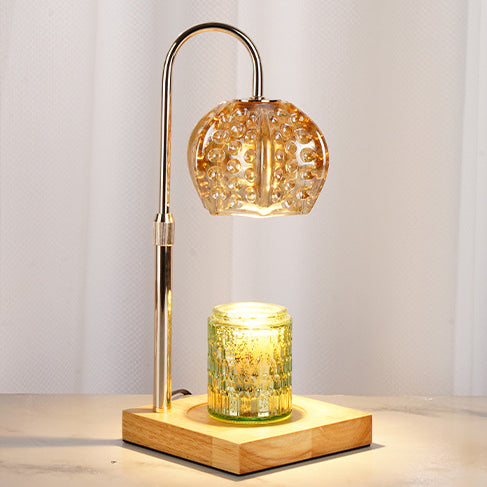 Modern Simplicity Wood Iron Glass Round Ball Square Base 1-Light Dimmable Melting Wax Table Lamp For Bedside