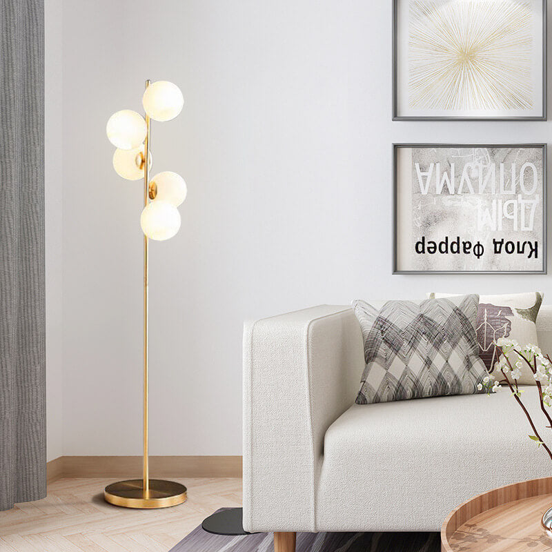 Nordic Minimalist Glass Round Ball Gold Long Pole 5-Light Standing Floor Lamp