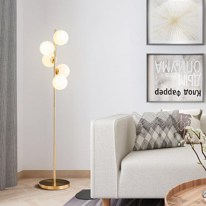 Nordic Minimalist Glass Round Ball Gold Long Pole 5-Light Standing Floor Lamp