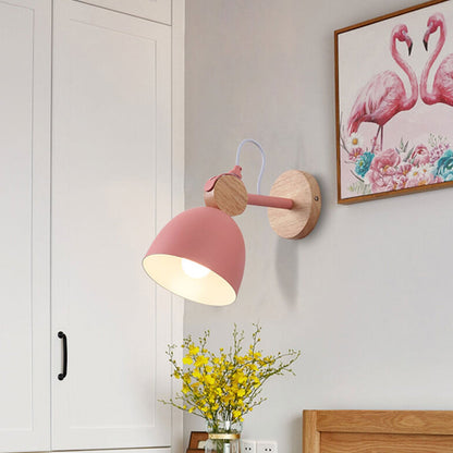 Nordic Macaron Dome Log 1-Light Rotatable Wall Sconce Lamp