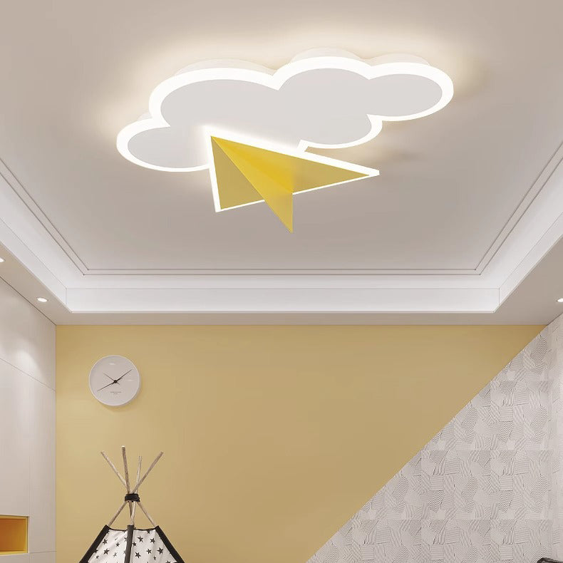 Modern Art Deco Kids Iron Acrylic Cloud Plane LED Flush Mount Ceiling Light For Bedroom