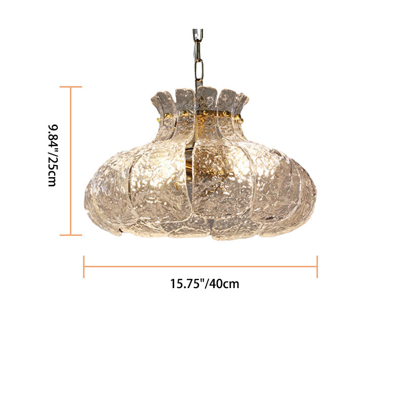 Traditional Vintage Round Floral Iron Glass 4-Light Pendant Light For Living Room