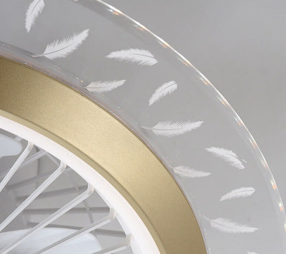 مروحة سقف دائرية حديثة من الأكريليك RGB LED مثبتة بشكل نصف مسطح 