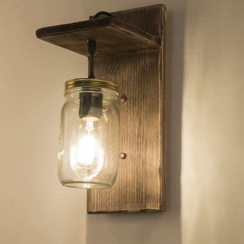 Retro Industrial Wood Iron 1-Light Wall Sconce Lamp