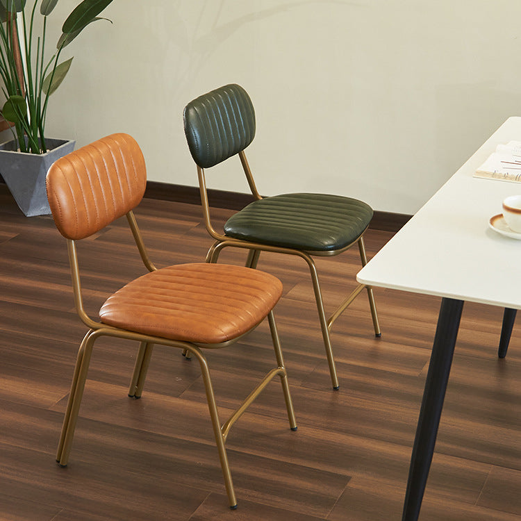 Contemporary Industrial PU Leather Iron Square Elliptical Stripe Dining Chair Backrest Footrest For Dining Room