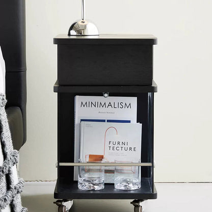 Modern Minimalist Square Frame Solid Wood Glass Stainless Steel Nightstand 1-Cabinet For Bedroom