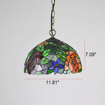 Tiffany Baroque Stained Glass Round Dome 1-Light Pendant Light