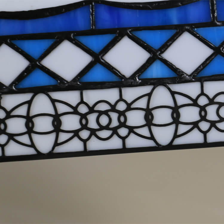 Traditional Tiffany Geometric Stained Glass Bank Pull Cord 1-Light Table Lamp For Home Office
