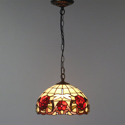 Tiffany Vintage Butterfly Stained Glass Dome 1-Light Pendant Light